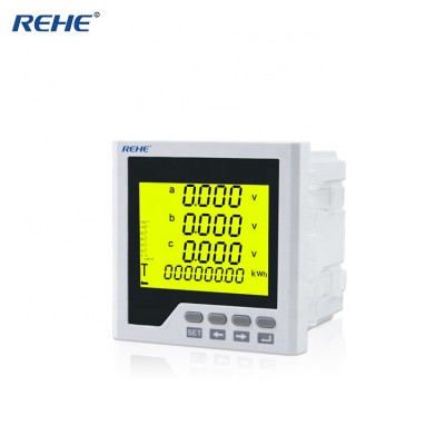 Slim type amp,volt,hz 96*96mmThree Phase LCD Multi-function digital panel Power Meter with RS485 alarm  RH-3FHD3Y