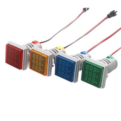 22mm mini Square led indicator ammeter voltmeter frequency signal light/lamp AVHz multi meter with transparent cap